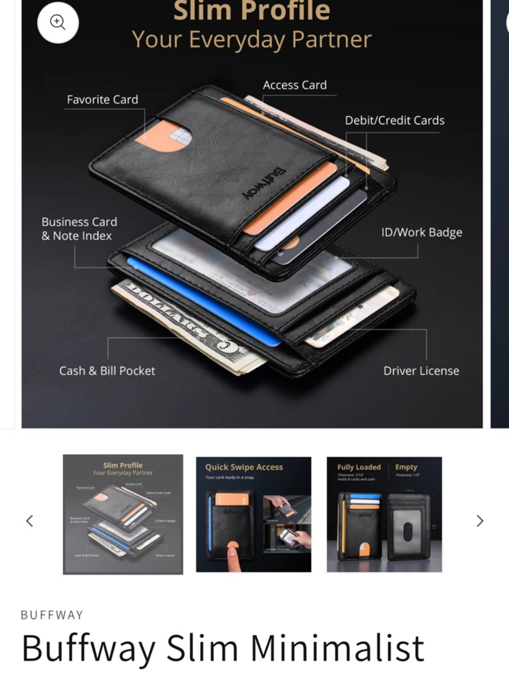 Buff Slim Minimalist Card Holder - Black - Picture 3 of 16